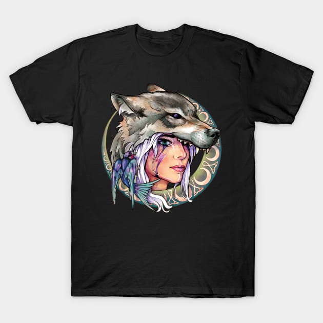 Wolf & Swallow - Art Nouveau Medallion [FOREST] T-Shirt by Lix